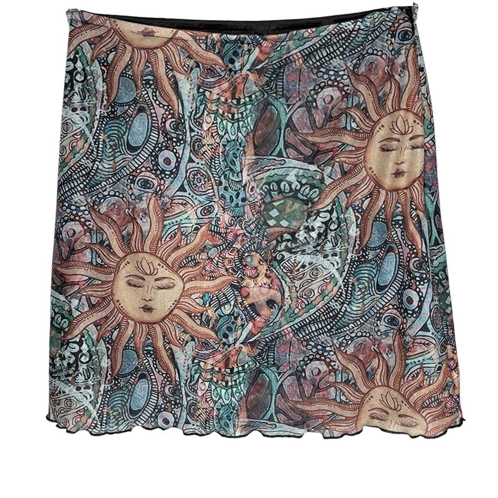 Y2k Fairy Celestial Mini Skirt M Boho Mesh Going Out Statement Concert Stretch - Picture 2 of 10